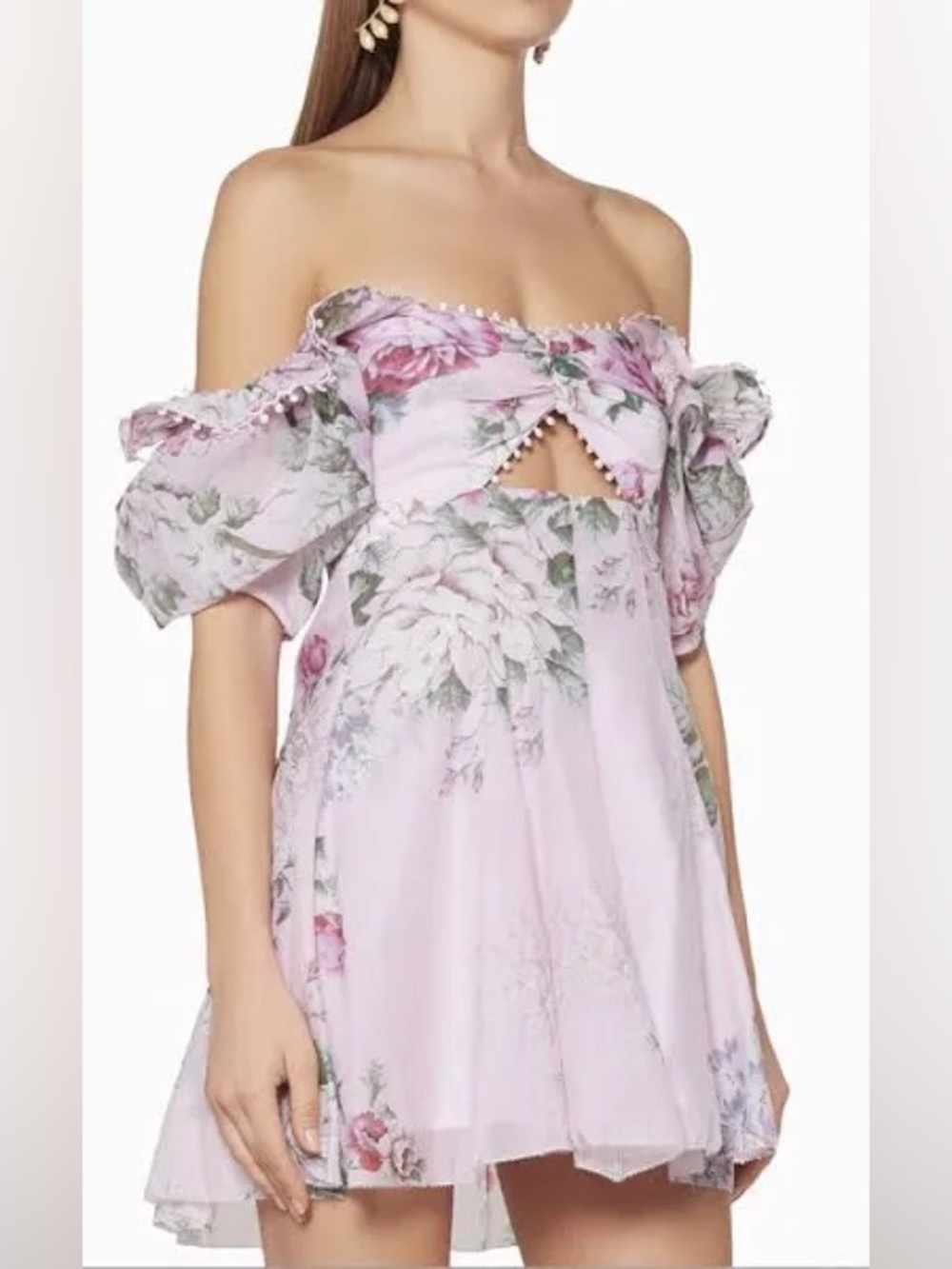 Alice Mccall Peony Floral Puff Sleeve Cutouts Mini Dress (126)